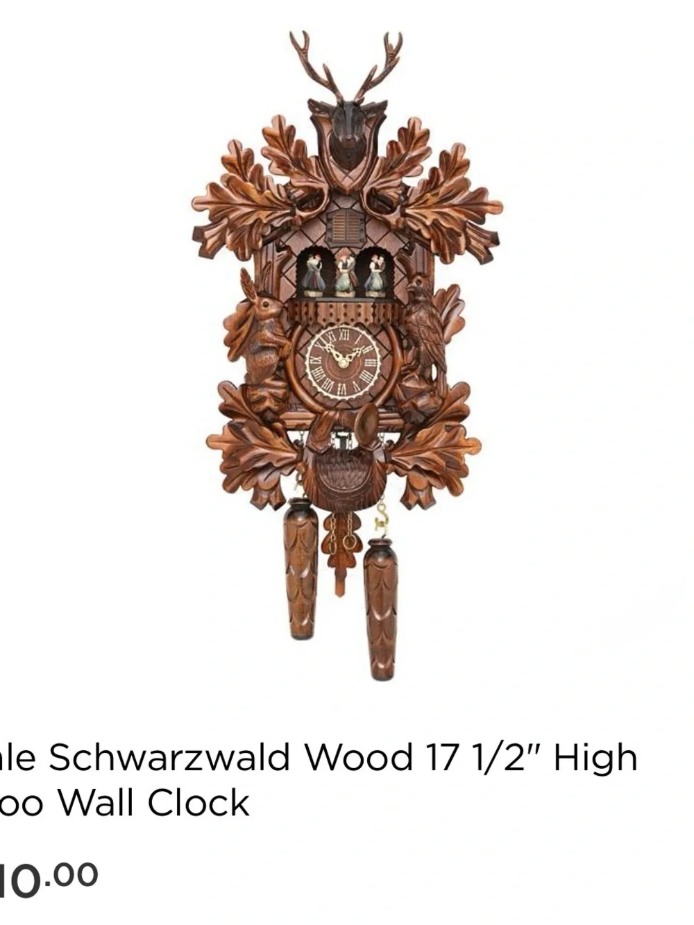 Hand-Carved Brown Cuckoo Wall Clock - Hones